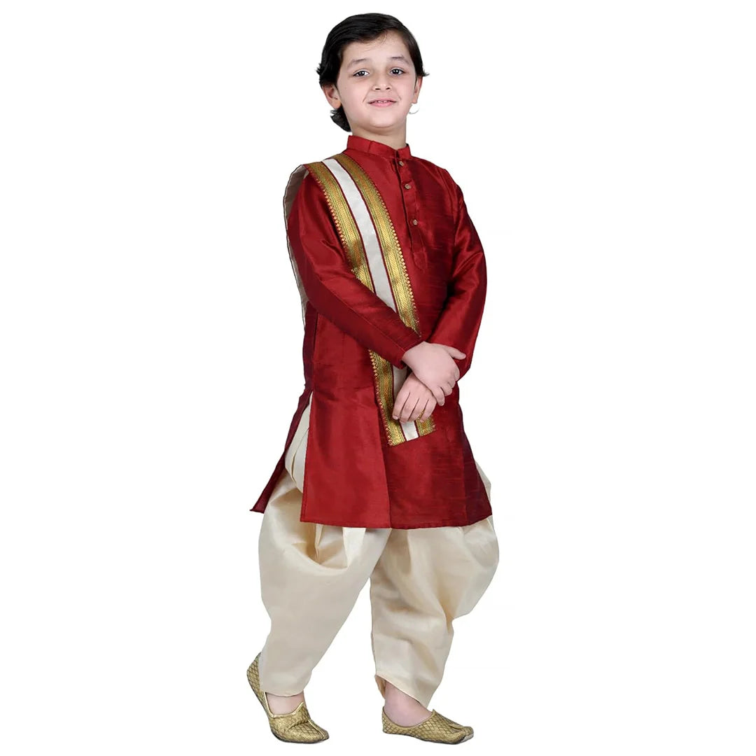 Vaanee Designz Boys Ethnic Wear Cotton Dhoti Kurta Set in Maroon for Baby Boys Kids
