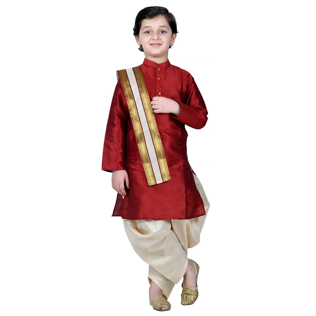 Vaanee Designz Boys Ethnic Wear Cotton Dhoti Kurta Set in Maroon for Baby Boys Kids
