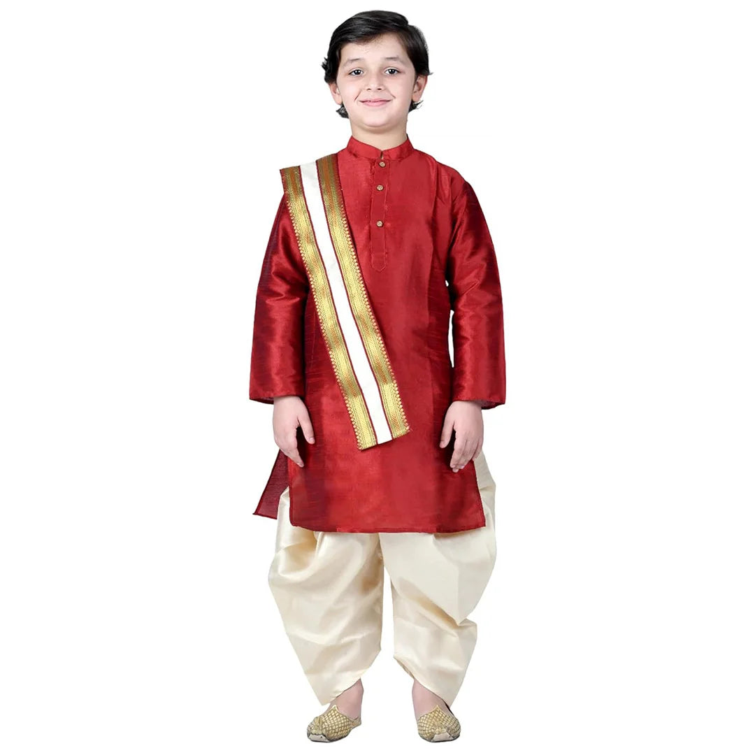 Vaanee Designz Boys Ethnic Wear Cotton Dhoti Kurta Set in Maroon for Baby Boys Kids