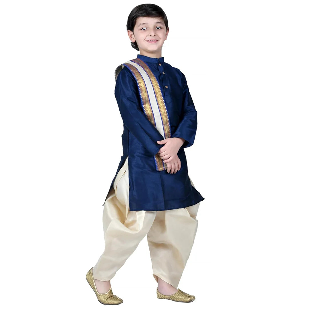 Vaanee Designz Boys Ethnic Wear Cotton Dhoti Kurta Set in Dark Blue for Baby Boys Kids