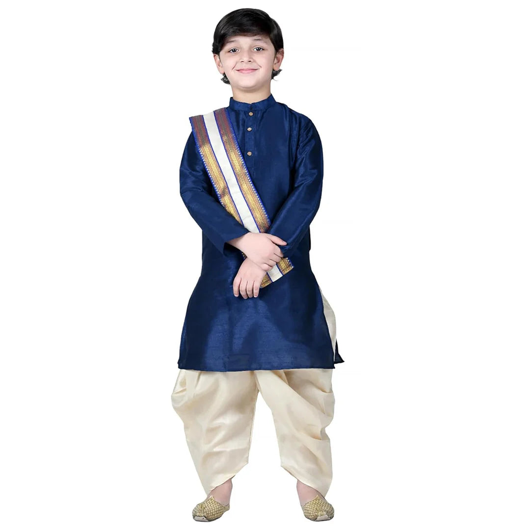 Vaanee Designz Boys Ethnic Wear Cotton Dhoti Kurta Set in Dark Blue for Baby Boys Kids