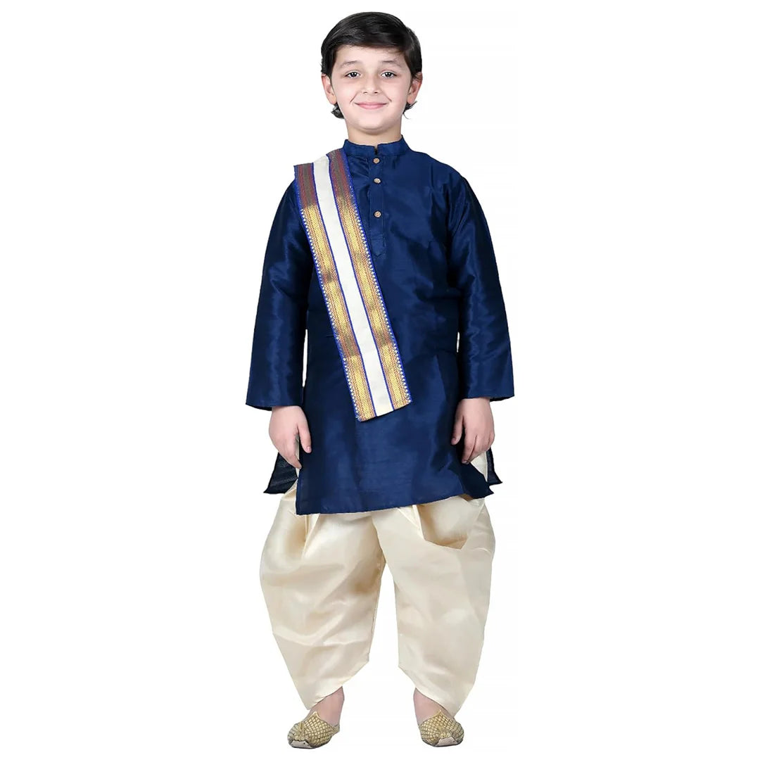 Vaanee Designz Boys Ethnic Wear Cotton Dhoti Kurta Set in Dark Blue for Baby Boys Kids