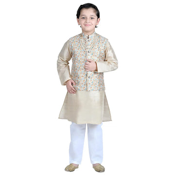 Vaanee Designz Boys Ethnic Wear Waistcoat Kurta Pyjama Set in Golden for Boys Kids (VD50000-Creaam)