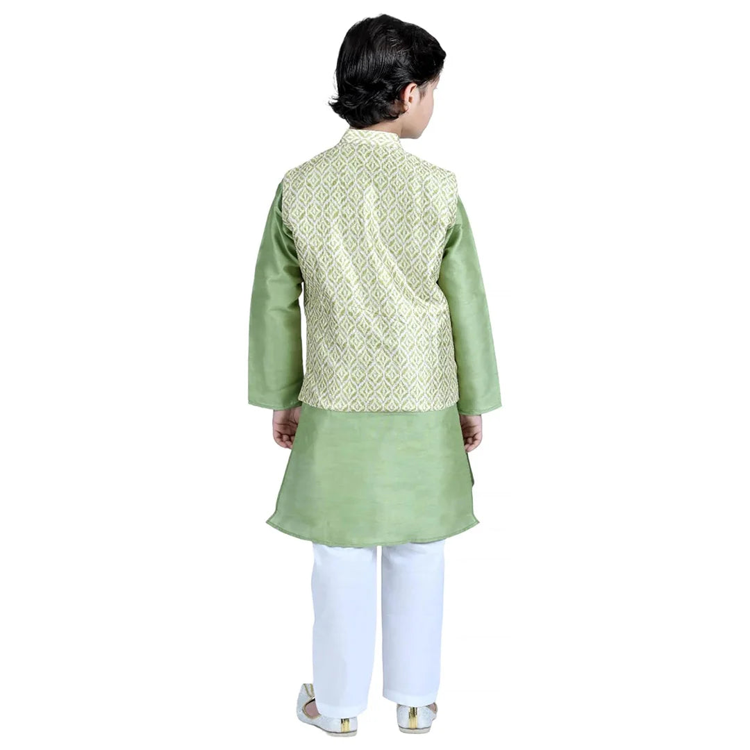 Vaanee Designz Boys Ethnic Wear Waistcoat Kurta Pyjama Set in Green for Boys Kids (VD50000-Greenn)