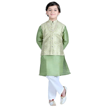 Vaanee Designz Boys Ethnic Wear Waistcoat Kurta Pyjama Set in Green for Boys Kids (VD50000-Greenn)