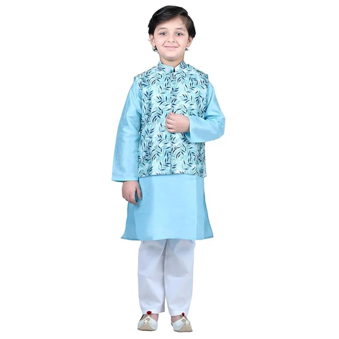 Vaanee Designz Boys Ethnic Wear Waistcoat Kurta Pyjama Set in Blue for Boys Kids (VD50000-Bluue)