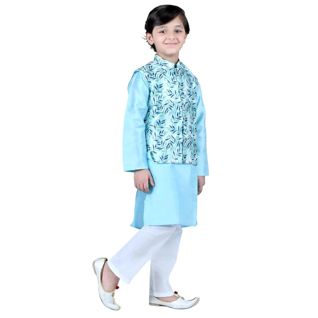 Vaanee Designz Boys Ethnic Wear Waistcoat Kurta Pyjama Set in Blue for Boys Kids (VD50000-Bluue)