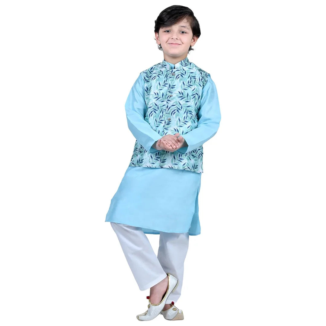 Vaanee Designz Boys Ethnic Wear Waistcoat Kurta Pyjama Set in Blue for Boys Kids (VD50000-Bluue)