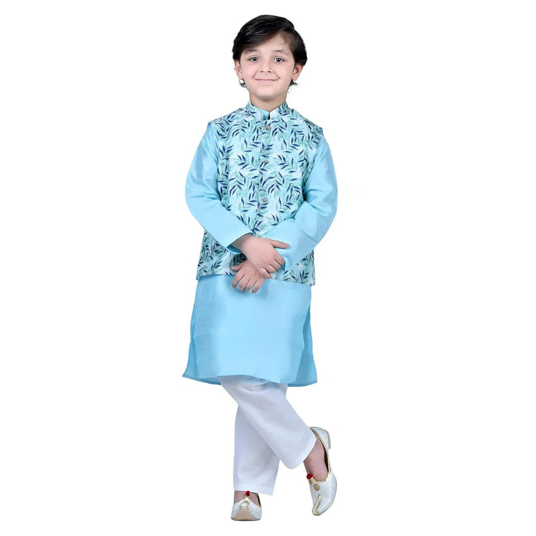 Vaanee Designz Boys Ethnic Wear Waistcoat Kurta Pyjama Set in Blue for Boys Kids (VD50000-Bluue)