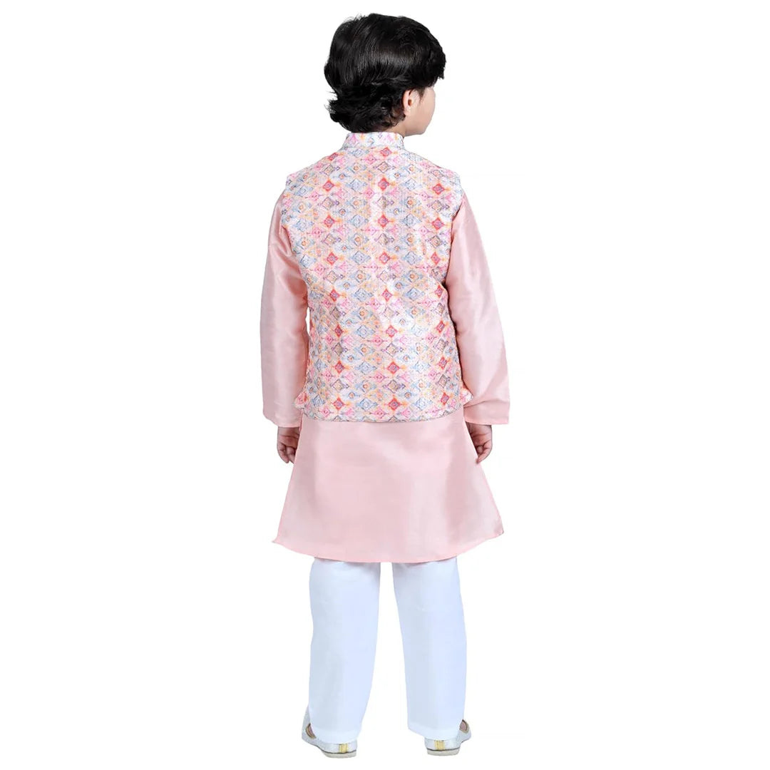 Vaanee Designz Boys Ethnic Wear Waistcoat Kurta Pyjama Set in peach for Boys Kids (VD50000-Peach3)