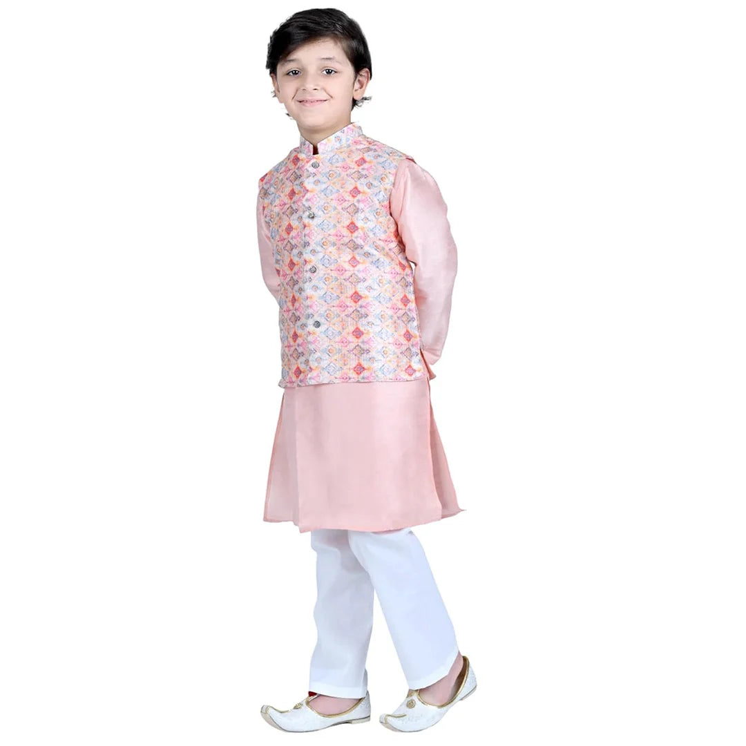 Vaanee Designz Boys Ethnic Wear Waistcoat Kurta Pyjama Set in peach for Boys Kids (VD50000-Peach3)