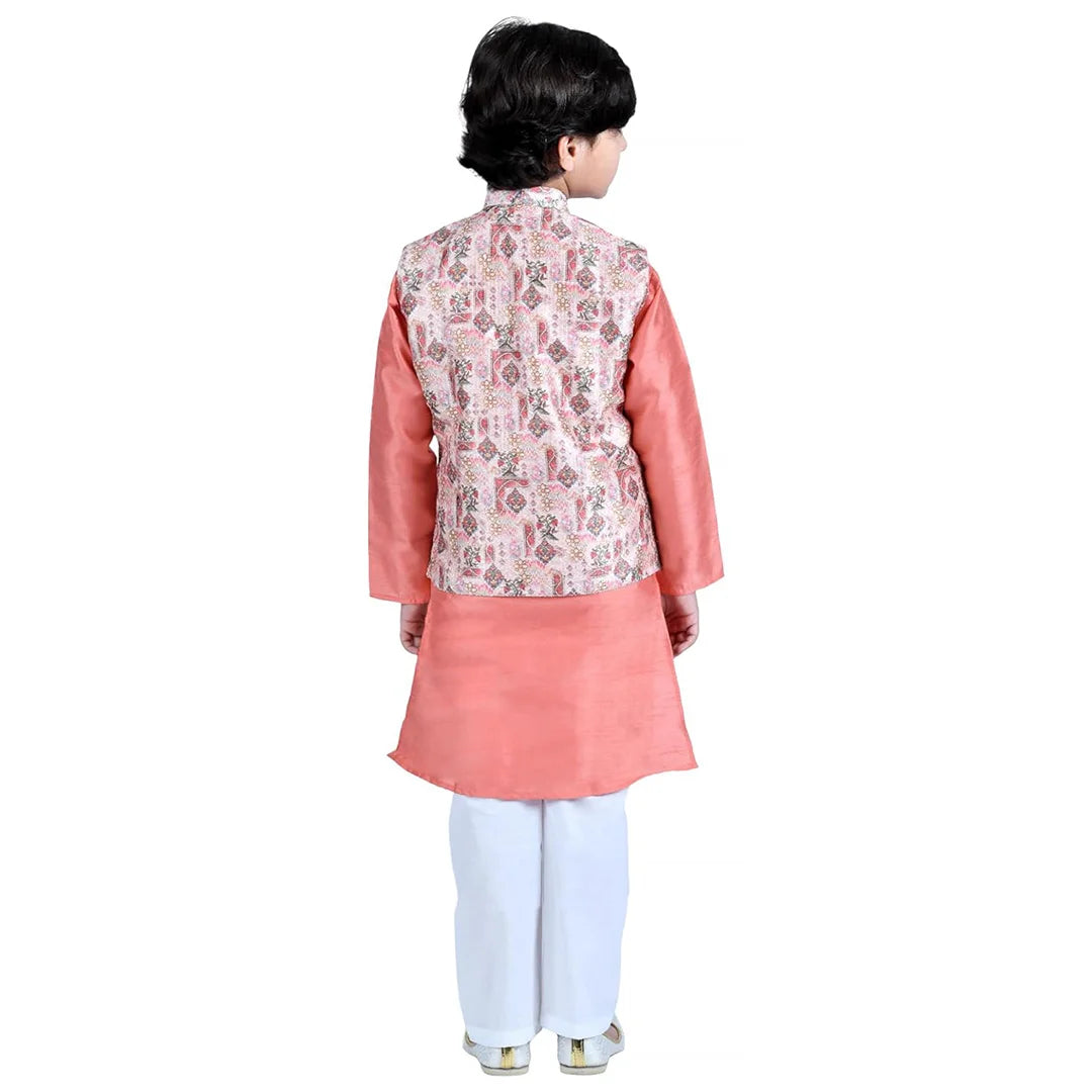 Vaanee Designz Boys Ethnic Wear Waistcoat Kurta Pyjama Set in Orange for Boys Kids (VD50000-DPeach)