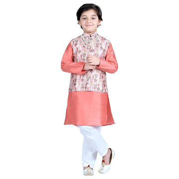 Vaanee Designz Boys Ethnic Wear Waistcoat Kurta Pyjama Set in Orange for Boys Kids (VD50000-DPeach)