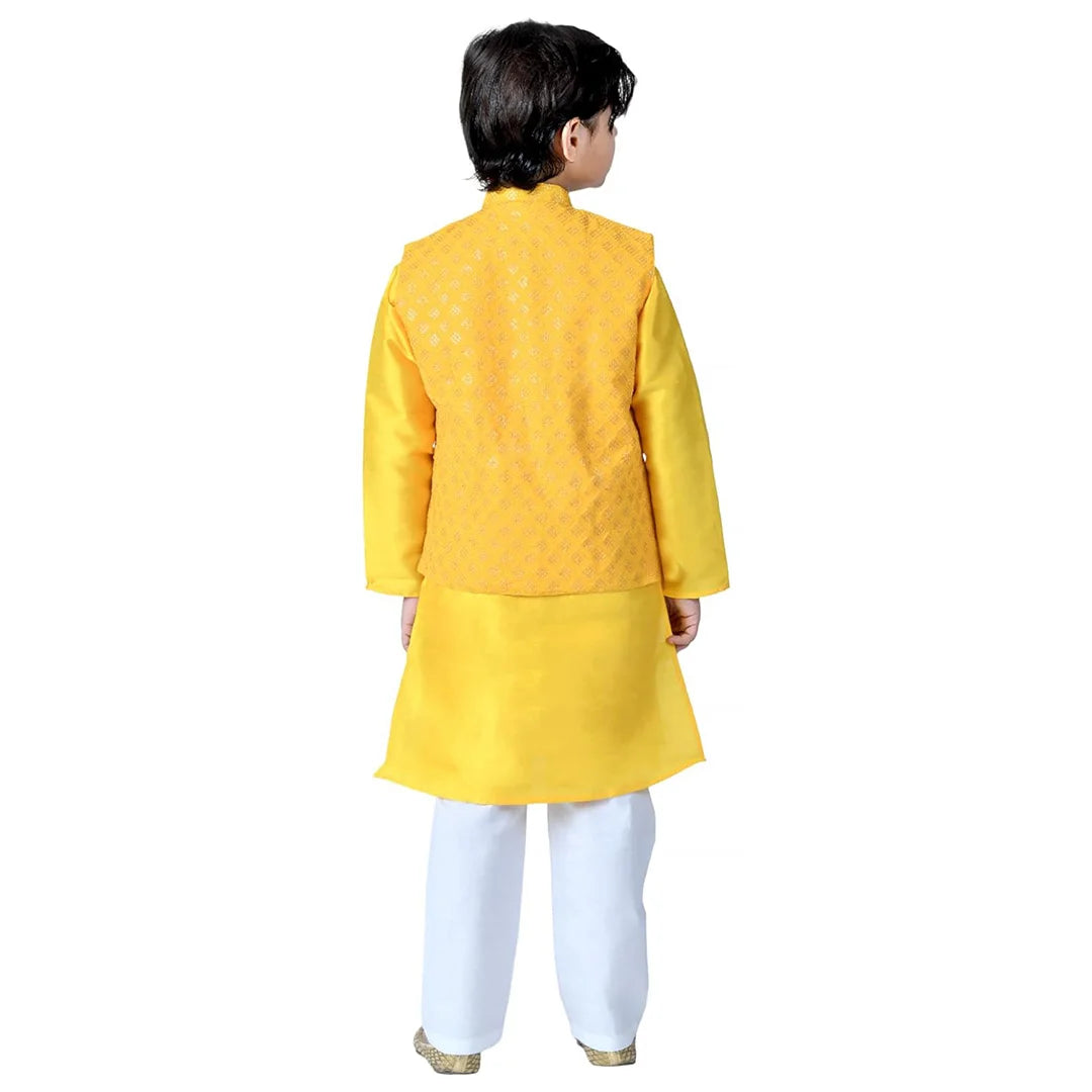 Vaanee Designz Boys Ethnic Wear Waistcoat Kurta Pyjama Set in Yellow for Boys Kids (VD50000-Yelloow)