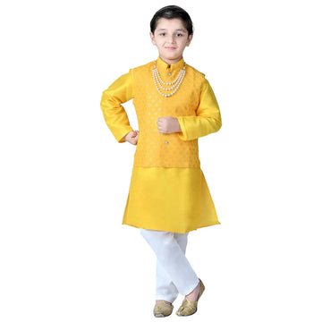 Vaanee Designz Boys Ethnic Wear Waistcoat Kurta Pyjama Set in Yellow for Boys Kids (VD50000-Yelloow)