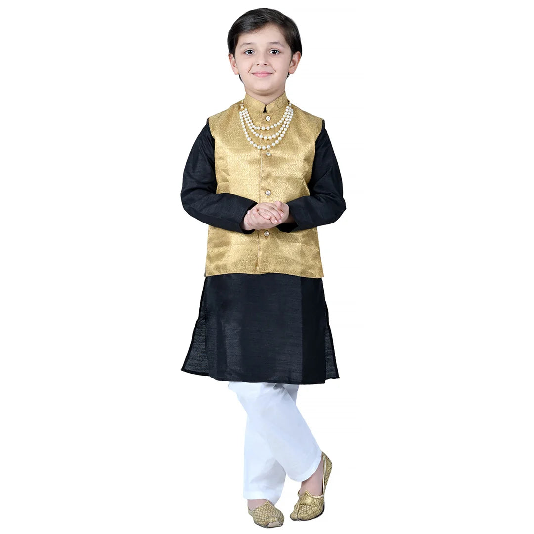 Vaanee Designz Boys Ethnic Wear Waistcoat Kurta Pyjama Set in Blackfor Boys Kids (VD50000-Blackk)