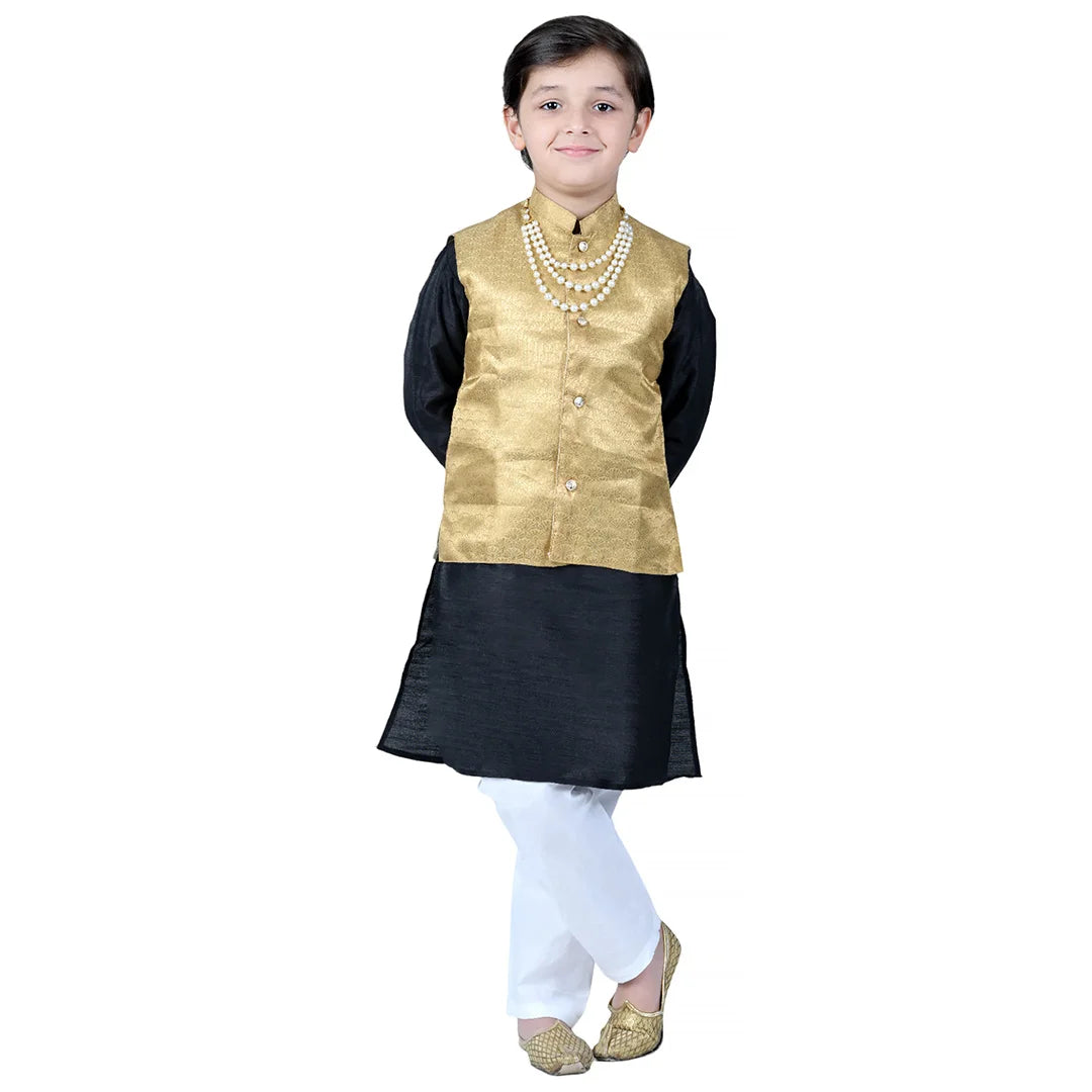 Vaanee Designz Boys Ethnic Wear Waistcoat Kurta Pyjama Set in Blackfor Boys Kids (VD50000-Blackk)