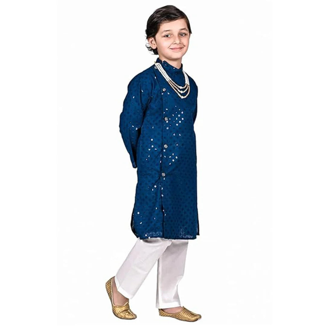 Vaanee Designz Baby Boys Ethnic Wear Kurta Pyjama Cotton Set in Navy Blue for Boys Kids