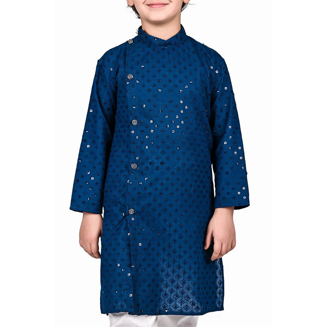 Vaanee Designz Baby Boys Ethnic Wear Kurta Pyjama Cotton Set in Navy Blue for Boys Kids