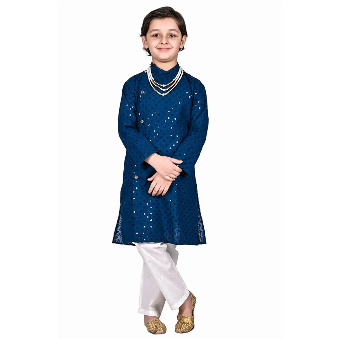 Vaanee Designz Baby Boys Ethnic Wear Kurta Pyjama Cotton Set in Navy Blue for Boys Kids