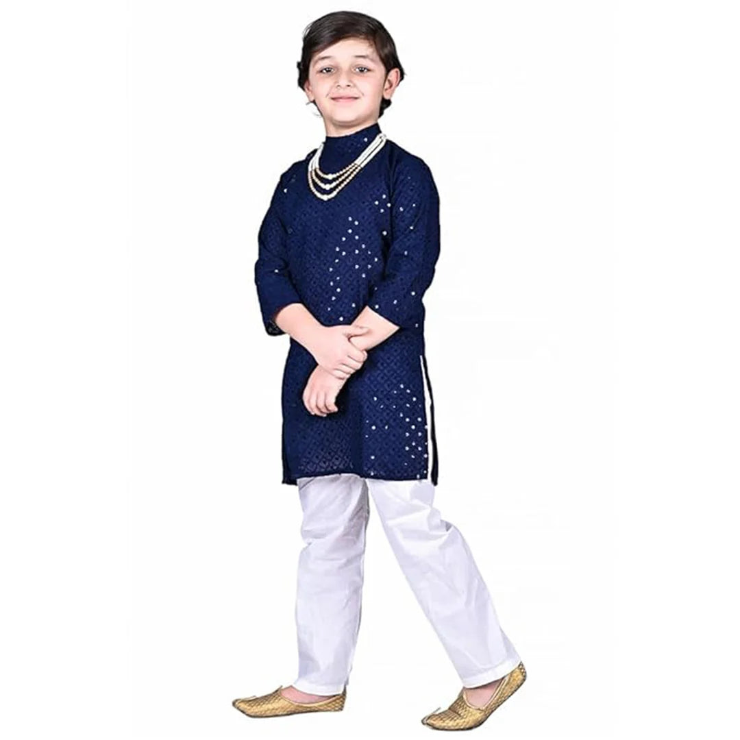 Vaanee Designz Baby Boys Ethnic Wear Kurta Pyjama Cotton Set in Blue for Boys Kids