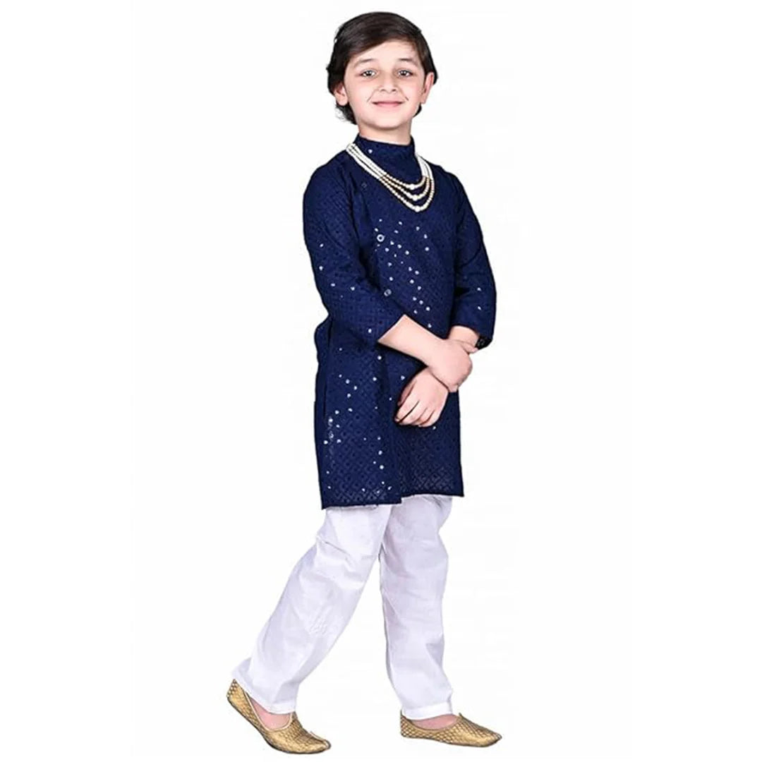 Vaanee Designz Baby Boys Ethnic Wear Kurta Pyjama Cotton Set in Blue for Boys Kids