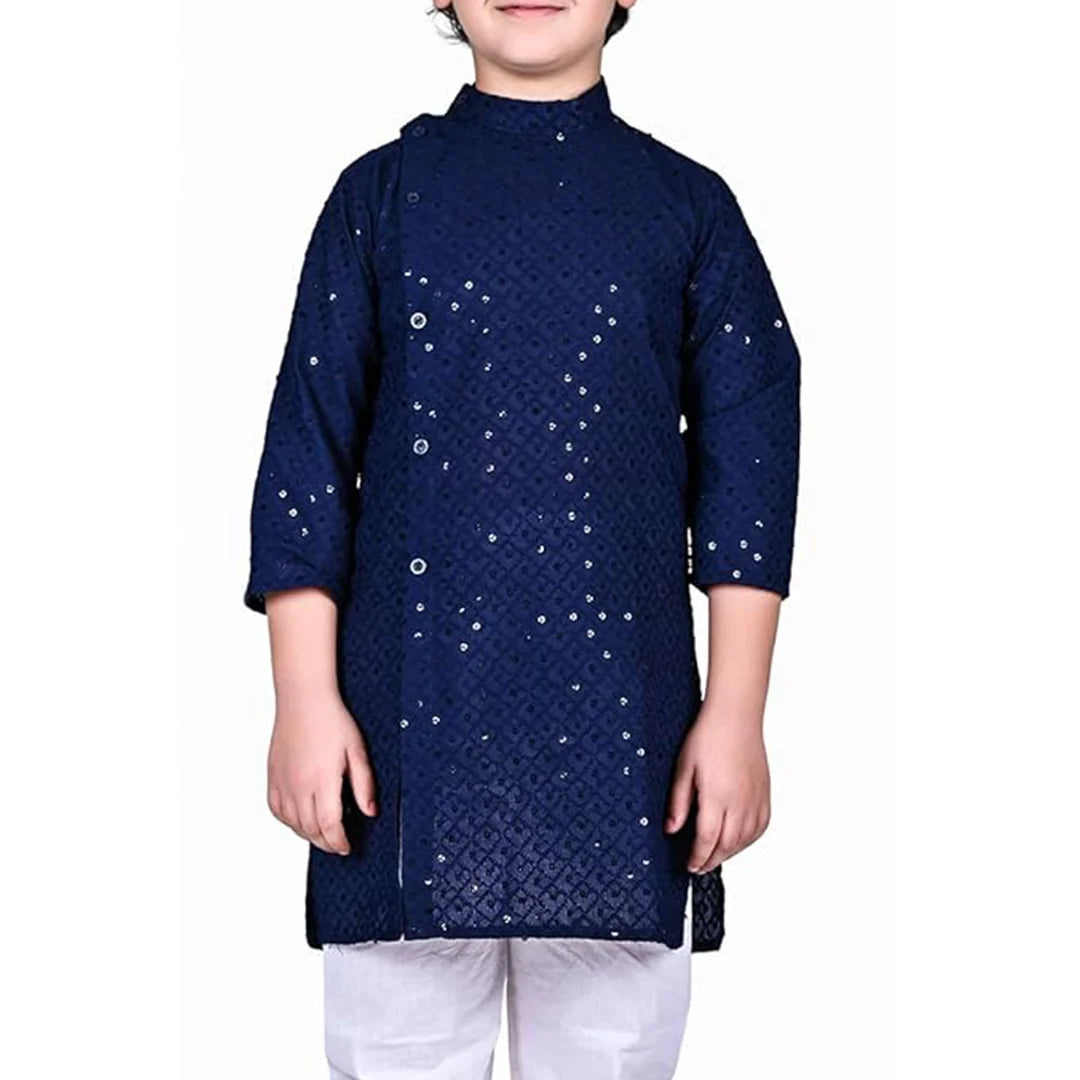 Vaanee Designz Baby Boys Ethnic Wear Kurta Pyjama Cotton Set in Blue for Boys Kids