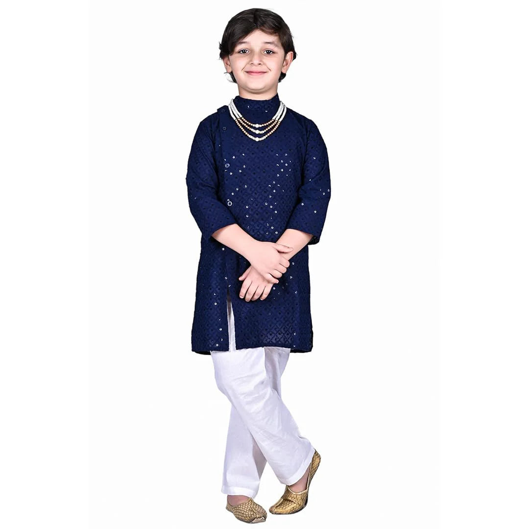 Vaanee Designz Baby Boys Ethnic Wear Kurta Pyjama Cotton Set in Blue for Boys Kids