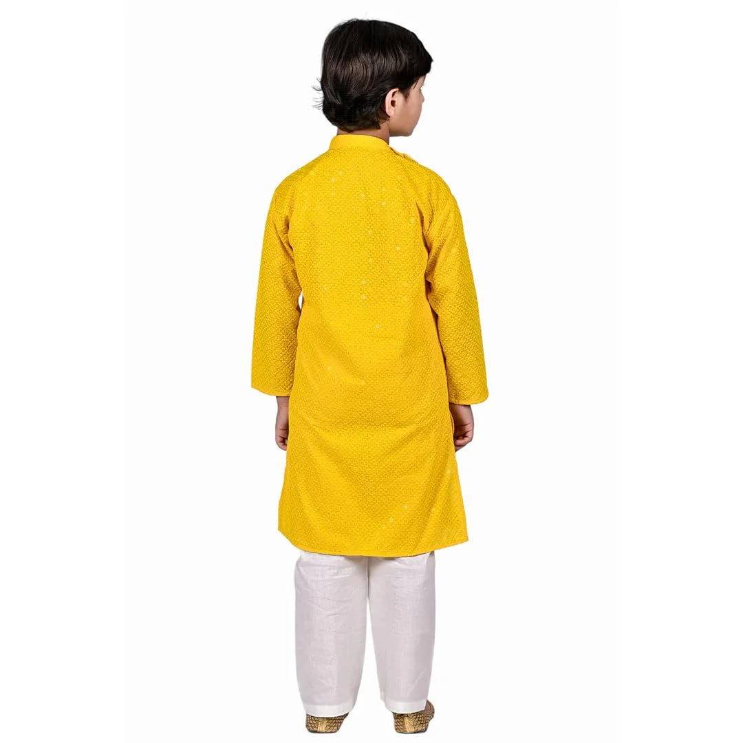 Vaanee Designz Baby Boys Ethnic Wear Kurta Pyjama Cotton Set in Yellow for Boys Kids