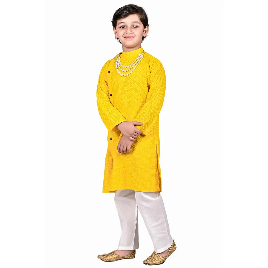 Vaanee Designz Baby Boys Ethnic Wear Kurta Pyjama Cotton Set in Yellow for Boys Kids