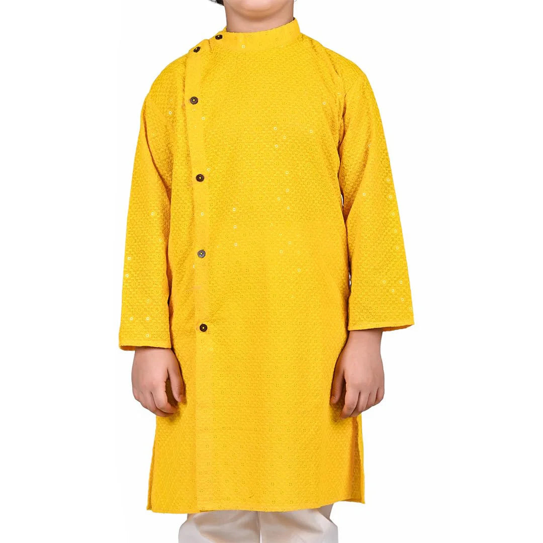 Vaanee Designz Baby Boys Ethnic Wear Kurta Pyjama Cotton Set in Yellow for Boys Kids