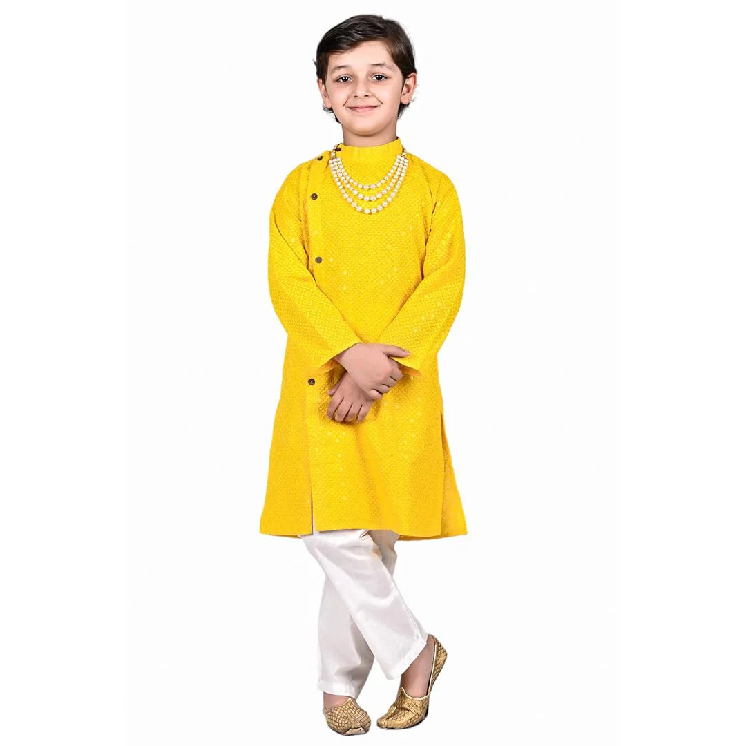 Vaanee Designz Baby Boys Ethnic Wear Kurta Pyjama Cotton Set in Yellow for Boys Kids
