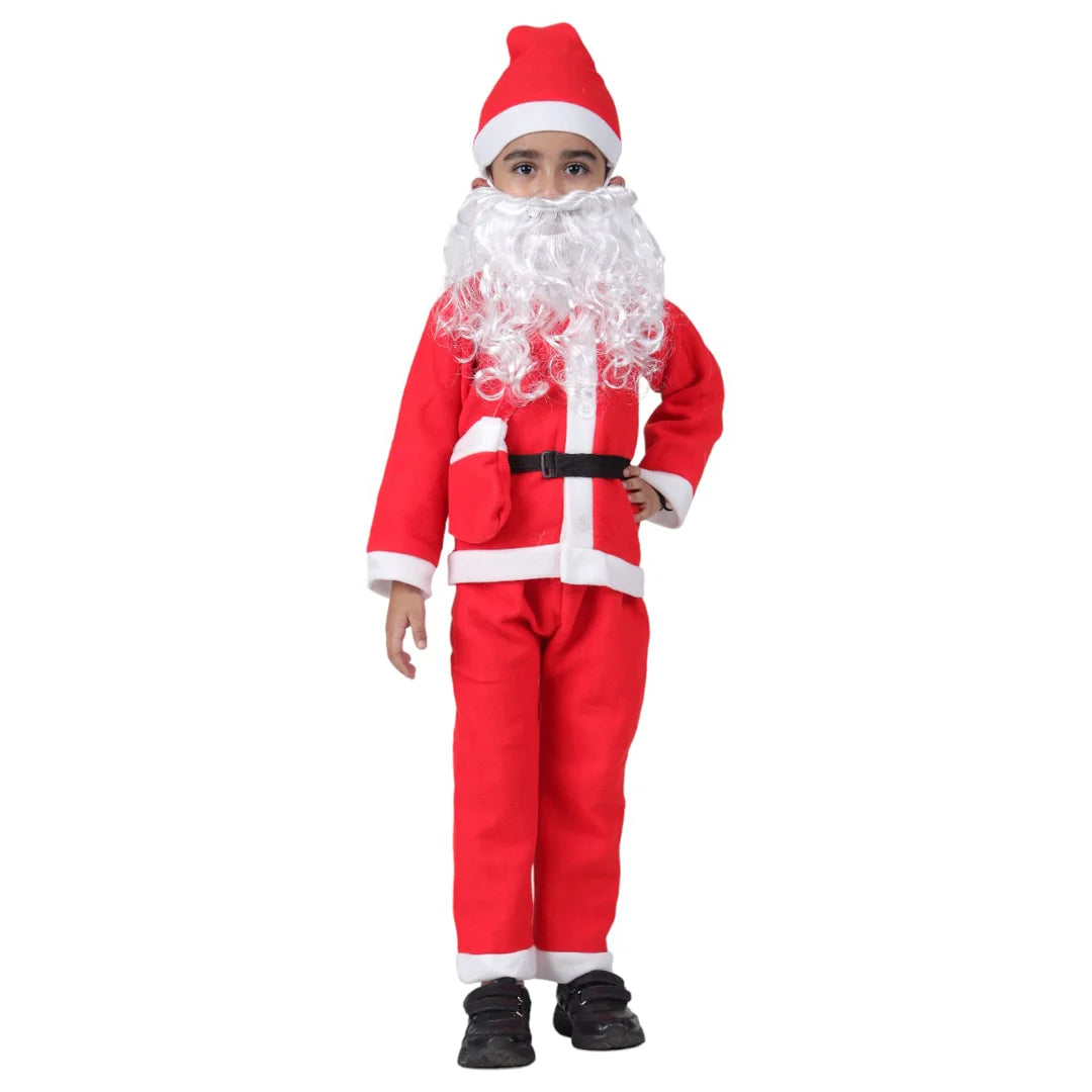 Santa Claus Costume Dress Kids Baby Boys &amp; Girls Christmas Costume-Complete Set of 6(Jacket, Pant, Hat, Pouch, Beard, Belt)-Red &amp; White