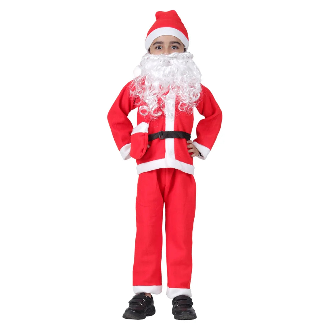 Santa Claus Costume Dress Kids Baby Boys &amp; Girls Christmas Costume-Complete Set of 6(Jacket, Pant, Hat, Pouch, Beard, Belt)-Red &amp; White