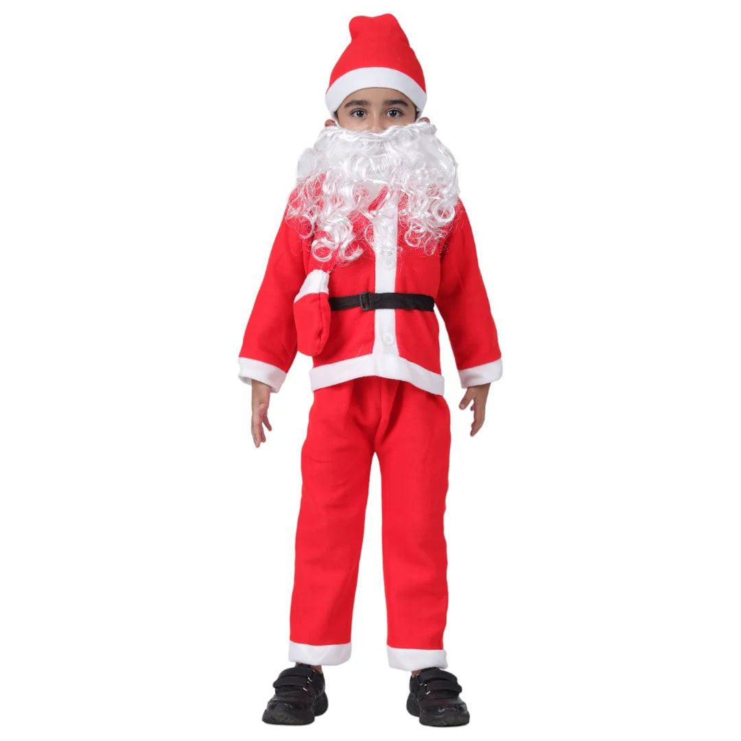 Santa Claus Costume Dress Kids Baby Boys &amp; Girls Christmas Costume-Complete Set of 6(Jacket, Pant, Hat, Pouch, Beard, Belt)-Red &amp; White