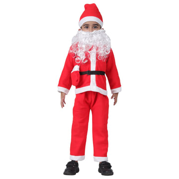 Santa Claus Costume Dress Kids Baby Boys &amp; Girls Christmas Costume-Complete Set of 6(Jacket, Pant, Hat, Pouch, Beard, Belt)-Red &amp; White