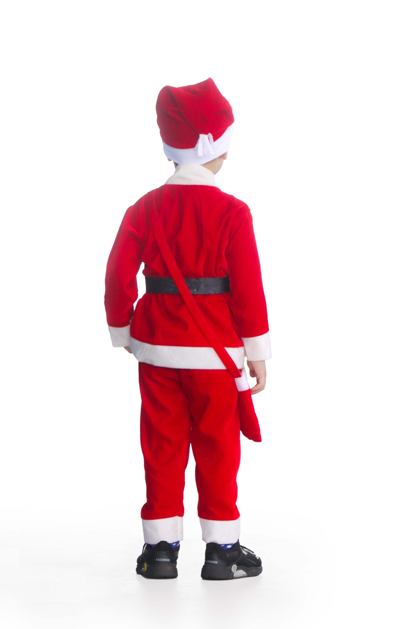 Itsmycostume Santa Costume Outfit for Kids With Jacket Pant Santa Cap Gift Pouch Belt,Beard &amp;Hanging Stocking ,Red