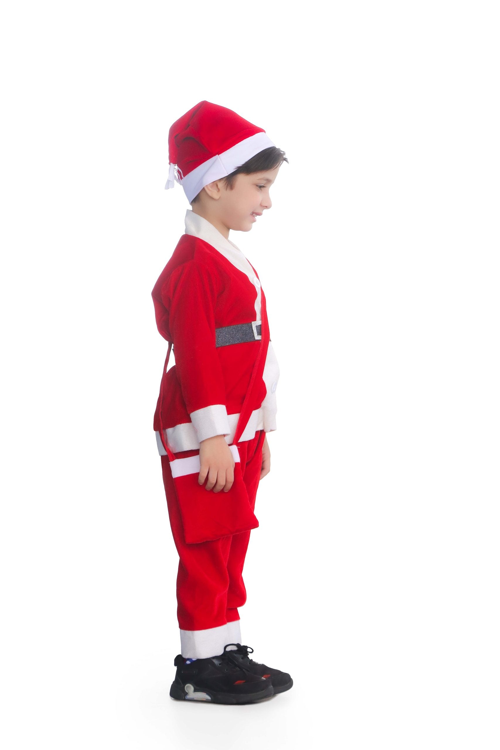Itsmycostume Santa Costume Outfit for Kids With Jacket Pant Santa Cap Gift Pouch Belt,Hanging Stocking &amp; ,Red