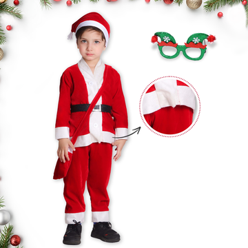 Itsmycostume Santa Costume Outfit for Kids With Jacket Pant Santa Cap Gift Pouch Belt &amp; ,Red
