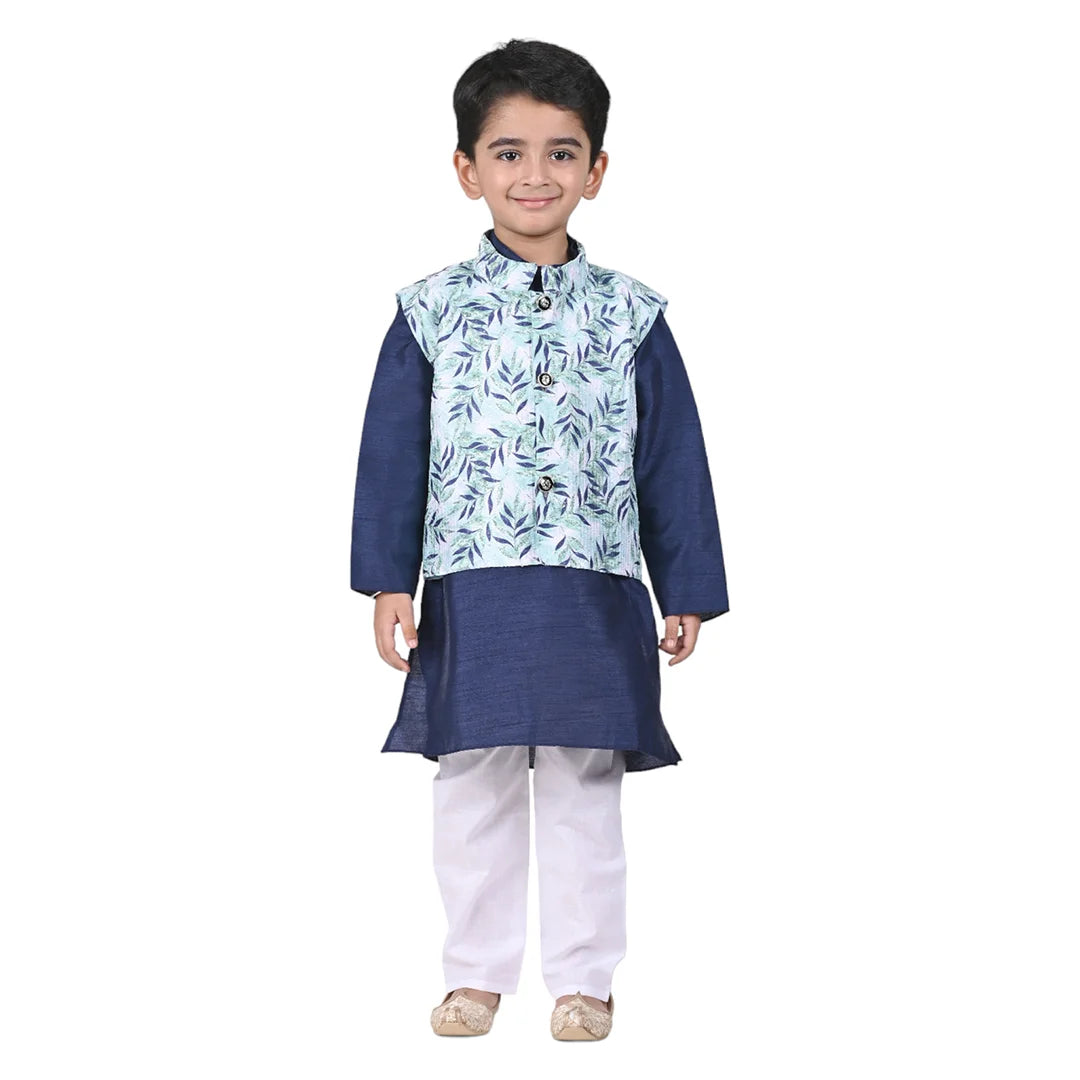 Vaanee Designz Boys Ethnic Wear Waistcoat Kurta Pyjama Set in Navy Blue for Boys Kids