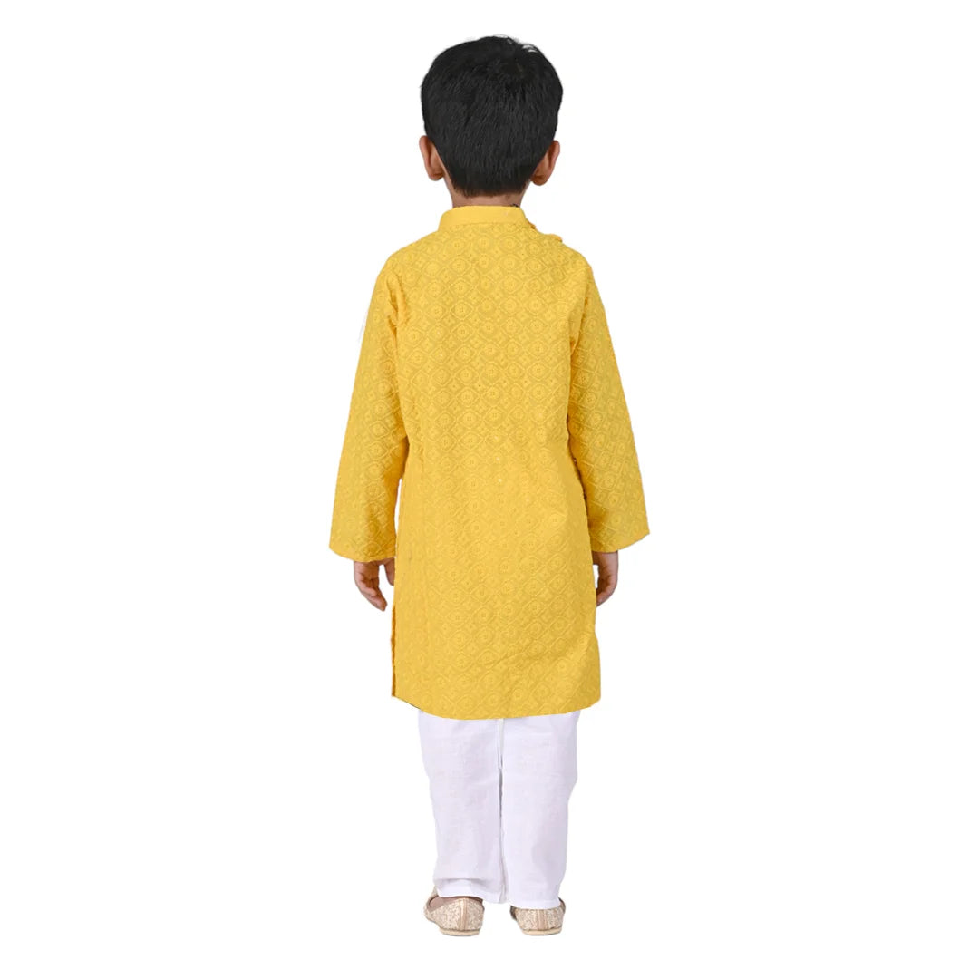 Vaanee Designz Baby Boys Ethnic Wear Kurta Pyjama Cotton Set in New Yellow for Boys Kids