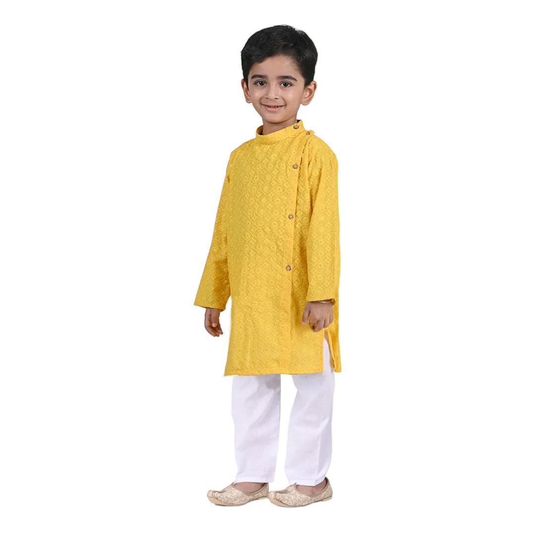 Vaanee Designz Baby Boys Ethnic Wear Kurta Pyjama Cotton Set in New Yellow for Boys Kids