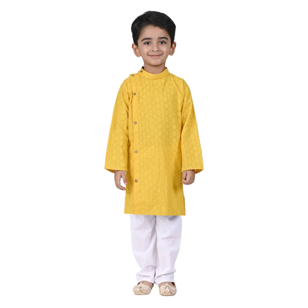 Vaanee Designz Baby Boys Ethnic Wear Kurta Pyjama Cotton Set in New Yellow for Boys Kids