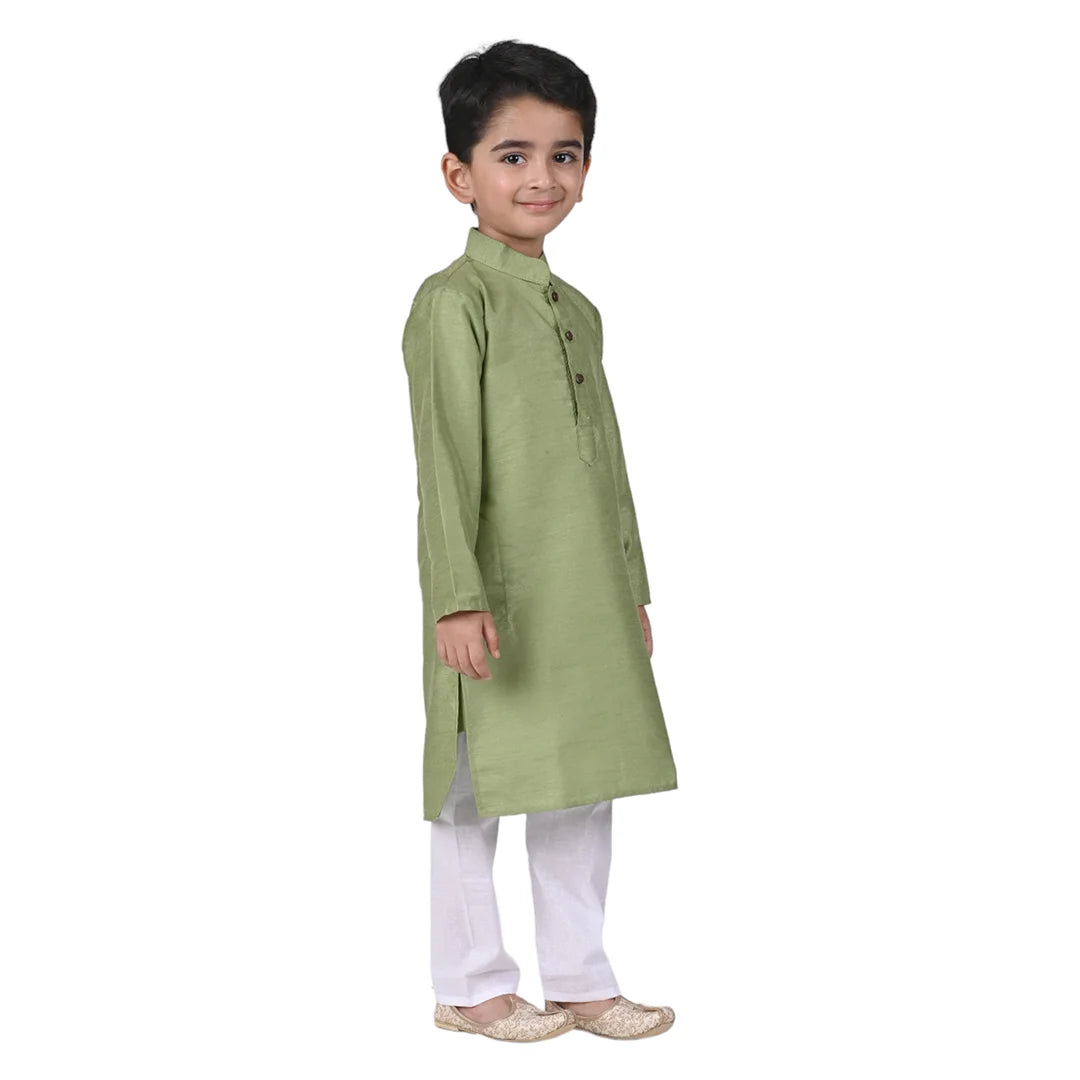 Vaanee Designz Baby Boys Silk Ethnic Wear Kurta Pyjama Set in Light Green for Boys Kids