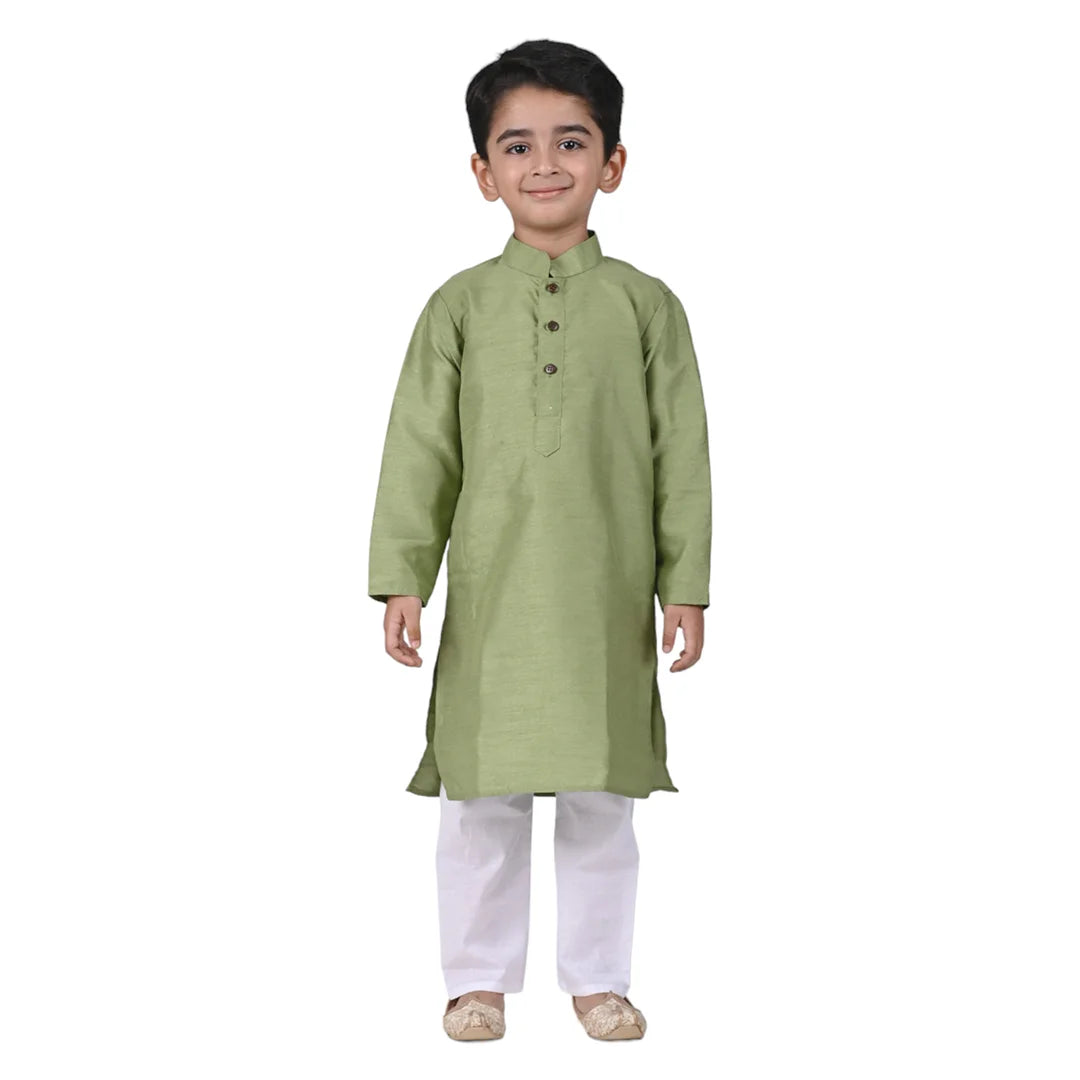 Vaanee Designz Baby Boys Silk Ethnic Wear Kurta Pyjama Set in Light Green for Boys Kids
