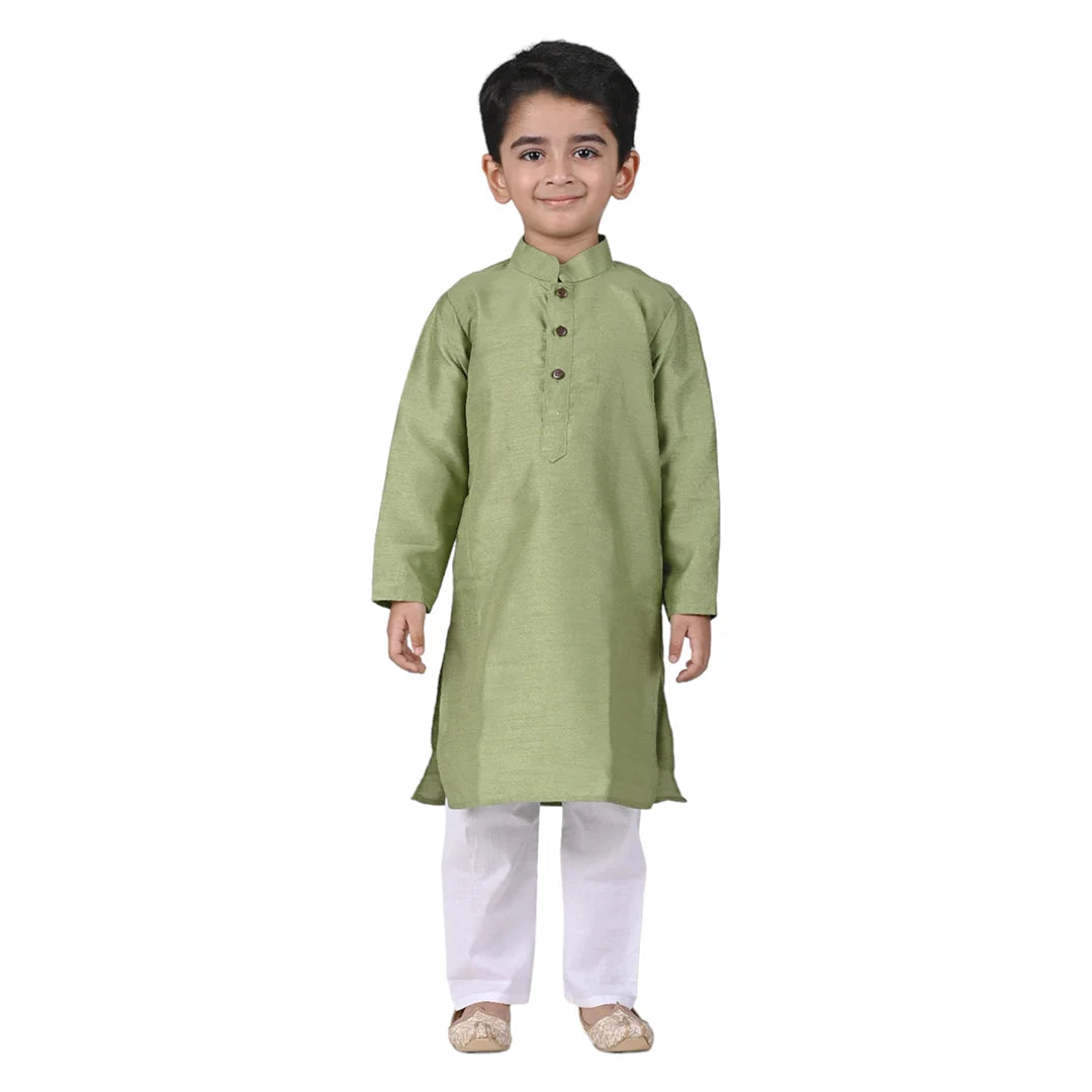 Vaanee Designz Baby Boys Silk Ethnic Wear Kurta Pyjama Set in Light Green for Boys Kids