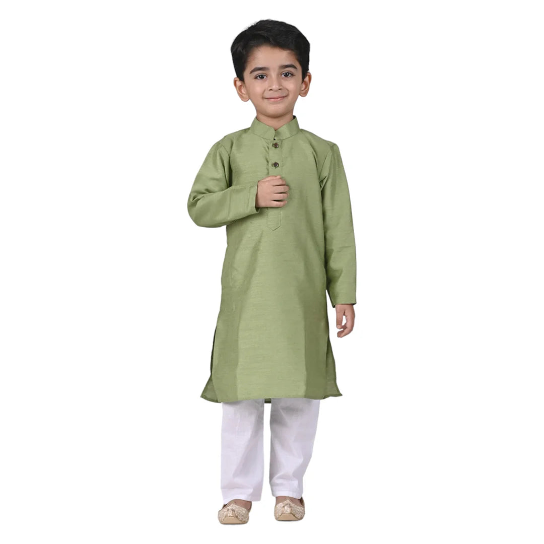 Vaanee Designz Baby Boys Silk Ethnic Wear Kurta Pyjama Set in Light Green for Boys Kids