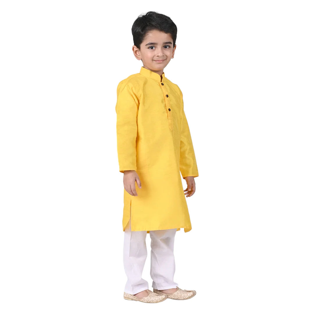 Vaanee Designz Baby Boys Silk Ethnic Wear Kurta Pyjama Set in Light Yellow for Boys Kids