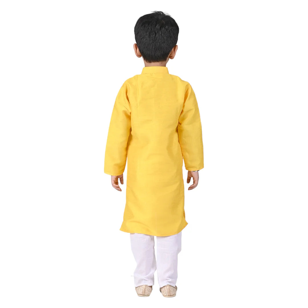 Vaanee Designz Baby Boys Silk Ethnic Wear Kurta Pyjama Set in Light Yellow for Boys Kids