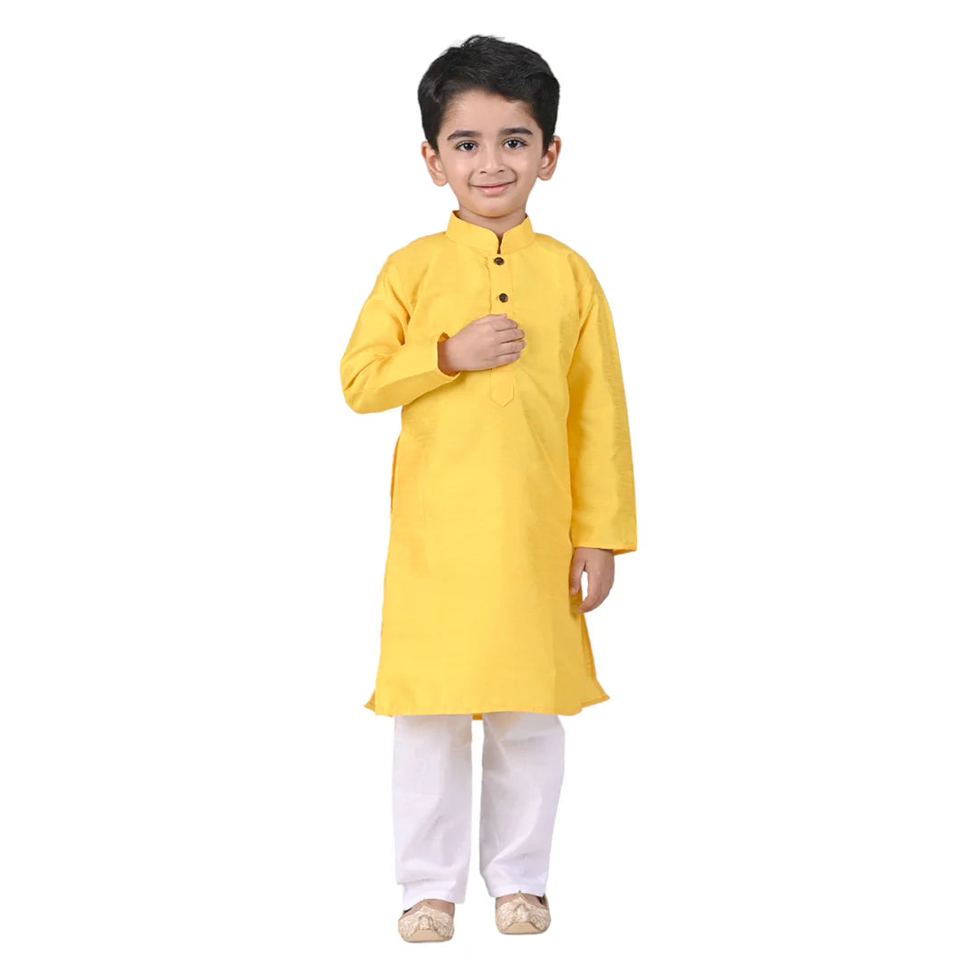 Vaanee Designz Baby Boys Silk Ethnic Wear Kurta Pyjama Set in Light Yellow for Boys Kids
